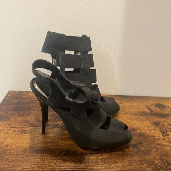 Georgina Goodman Black Strappy Stiletto Heels 36.5 Us 6.5 - Picture 2 of 11